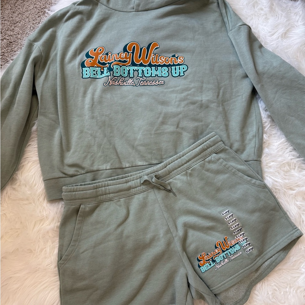 Lainey Wilson "Bell Bottoms Up" Sage Sweatshirt & Shorts Set